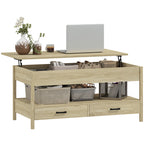 Mesa de Centro Elevável Mesa de Centro com Bancada Elevável Espaço Oculto de Armazenamento Gavetas e Prateleira Aberta 100x50x48-62 cm Carvalho — foto 1