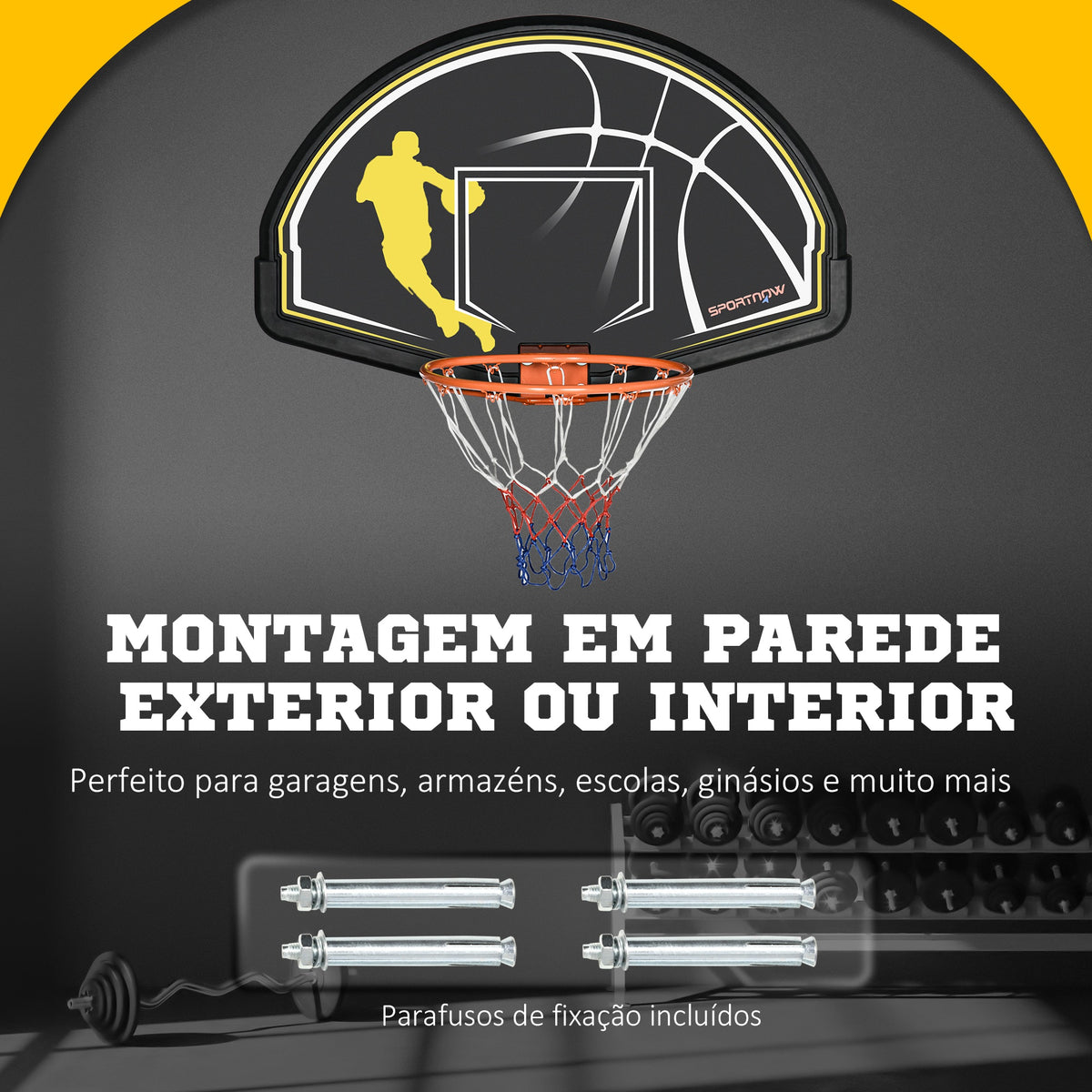 Tabela de Basquetebol de Parede Tabela de Basquetebol para Interior e Exterior 110x90x70 cm Preto e Amarelo — foto 4