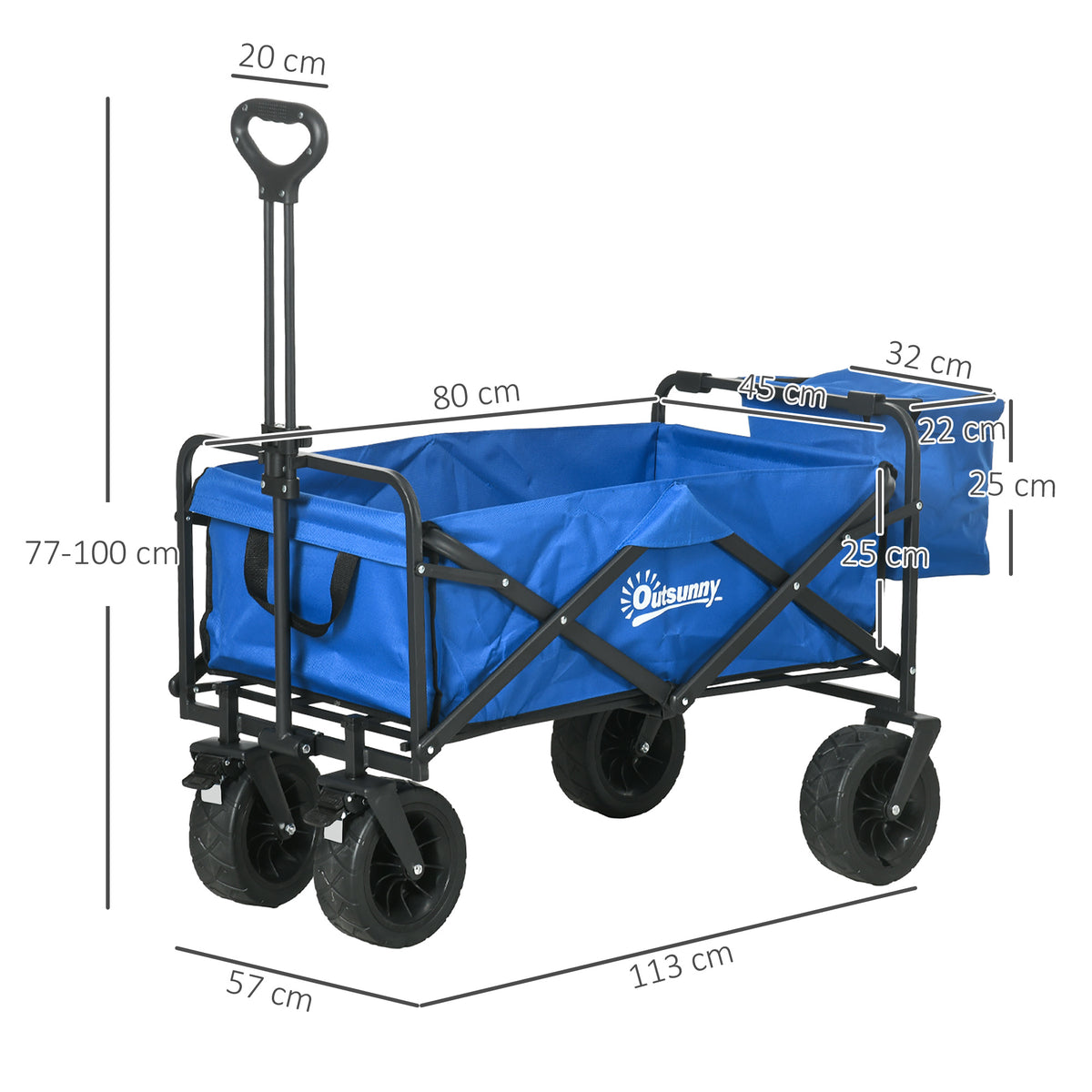 Carrinho de Transporte com Bolsa Térmica Removível Carrinho Dobrável com Alça Ajustável e Bolsa de Transporte Capacidade 100 kg para Campismo Praia 113x57x77-100 cm Azul — foto 3
