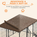 Parque para Cães com Toldo Canil para Exterior com Suporte Giratório para Comida 2 Tigelas Incluídas 211x141x151 cm Preto e Marrom — foto 5
