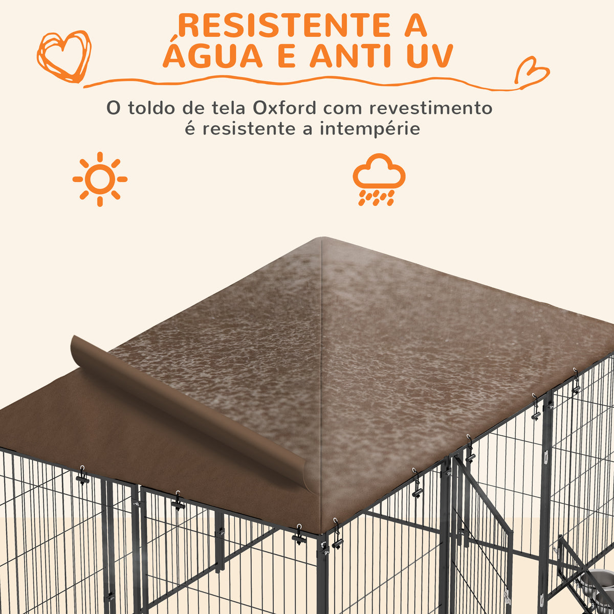 Parque para Cães com Toldo Canil para Exterior com Suporte Giratório para Comida 2 Tigelas Incluídas 211x141x151 cm Preto e Marrom — foto 5