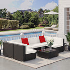 Conjunto de Móveis de Jardim 7 Peças com Mesa de Centro Almofadas e Almofadas Decorativas Incluídas Estrutura de Aço Marrom — foto 2