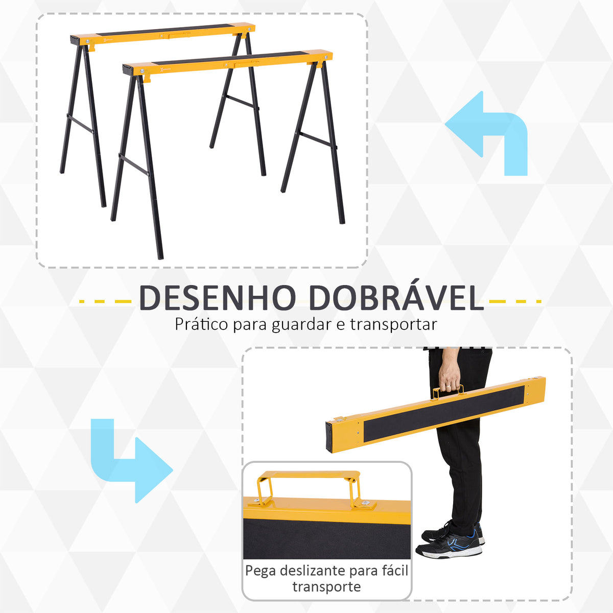 Cavalete de Serra com Patas Dobráveis Cavalete Metálico 2 Peças com Asa Tapete Antiderrapante Máx. 125 kg Aço — foto 4