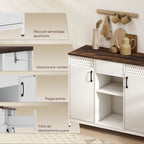 Aparador de 2 Portas com Orifícios Aparador de Sala com 2 Compartimentos e Gaveta Prateleiras Ajustáveis para Cozinha Entrada Dormitório 100x40x80 cm Branco e Castanho Rústico — foto 7