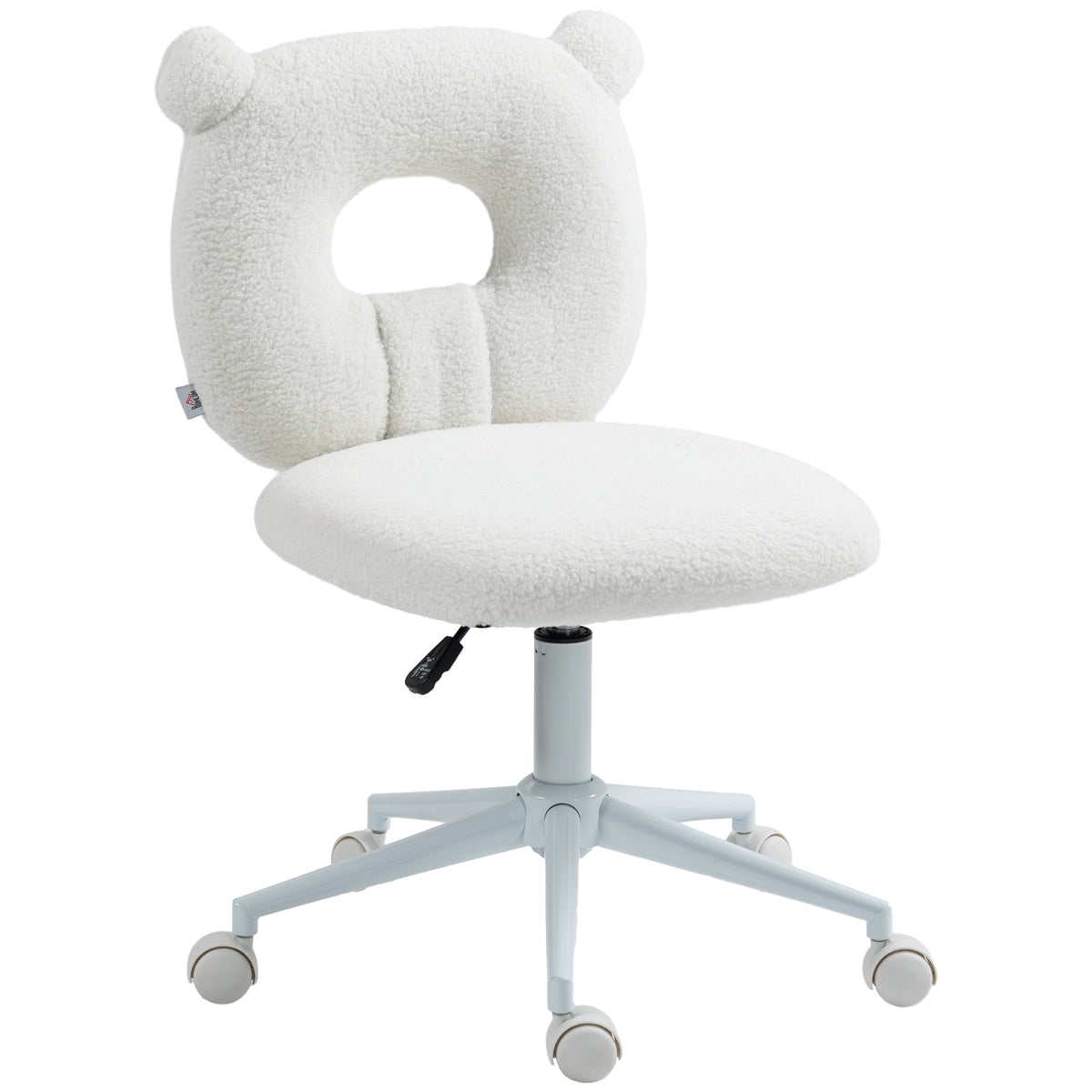 Cadeira de Secretária em Borrego Cadeira Infantil Giratória com Assento Ajustável em Altura e Encosto em Forma de Urso Capacidade 120 kg 50x56x80-90 cm Branco — foto 1