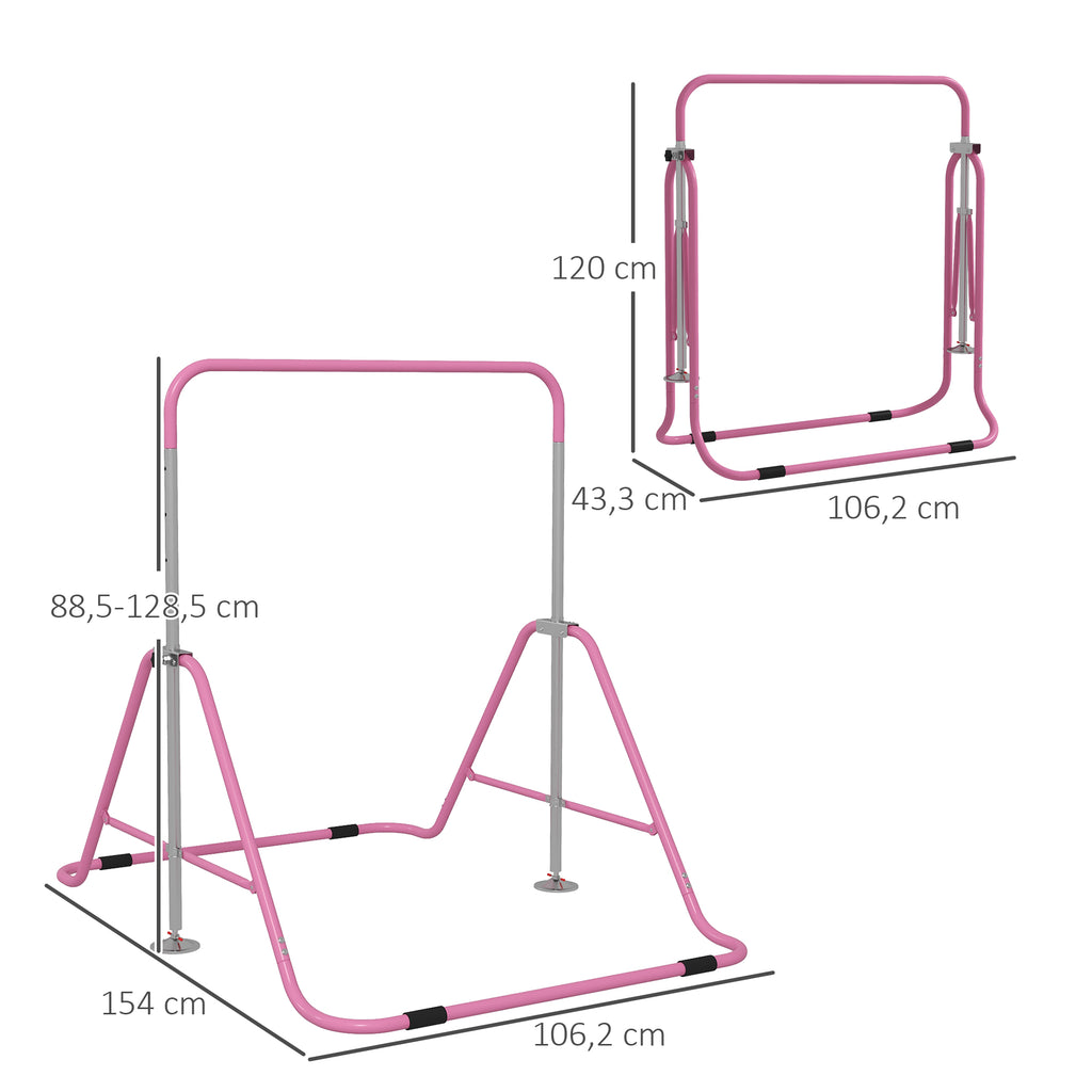 Barra de Ginástica Artística Barra Horizontal Dobrável com Altura Ajustável Equipamento de Ginástica para Treino em Casa para Crianças 154x106,2x88,5-128,5 cm Rosa — foto 3
