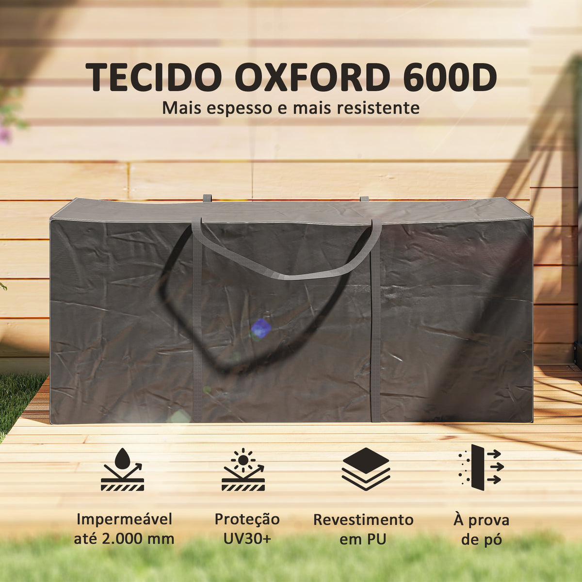 Bolsa de Armazenamento para Almofadas de Jardim Impermeável Bolsa de Arrumação para Árvore de Natal Resistente com Alça Bolsa para Almofadas de Exterior 175x55x75 cm Preto — foto 4