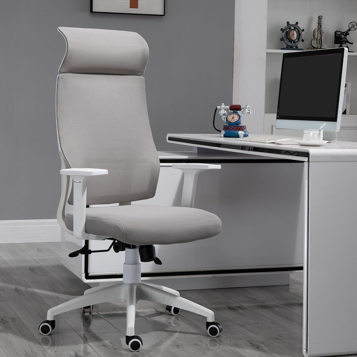 Cadeira ergonômica giratória para escritório altura ajustável e reclinável até 120º posição de bloqueio 64x61x120,9-128,9 cm Cinza — foto 2