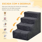 Escada para Animais de Estimação com 4 Degraus 2 em 1 com Capa Removível e Lavável Escada para Cães Gatos Carga 30kg 60x35x44 cm Cinza Escuro — foto 4