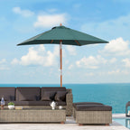 Chapéu de Sol de Jardim 200x150x230cm Chapéu de Sol Retangular Inclinável com Polia Duplo Teto e Mastro Desmontável de Madeira para Terraço Pátio Verde — foto 2