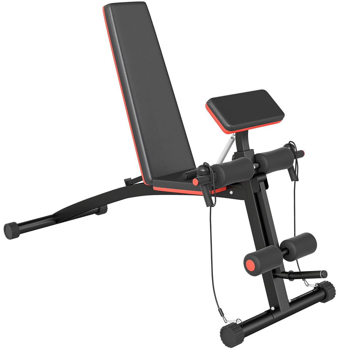 Banco de Musculação com Encosto Ajustável em 7 Posições Extensão de Pernas Apoio para Bíceps e Banda de Resistência para Treino Completo em Casa 54x160x106cm Preto e Vermelho — foto 1