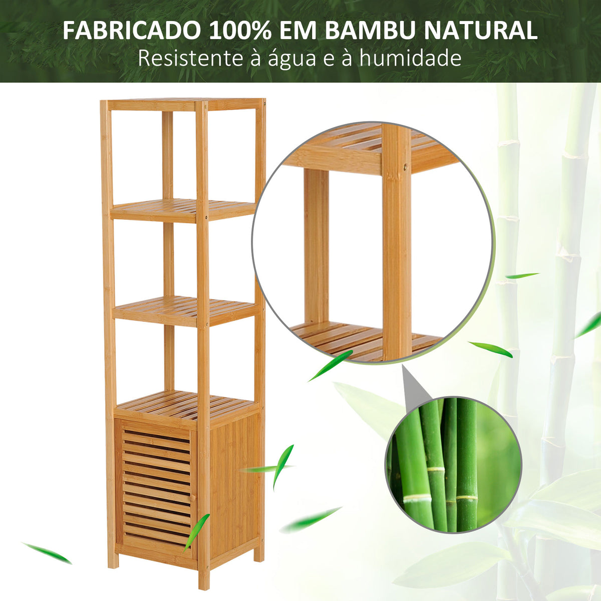 Estantes de bambu para o banheiro Armário alto Livraria Organizador 4 Níveis 1 Porta 36x33x140cm — foto 5