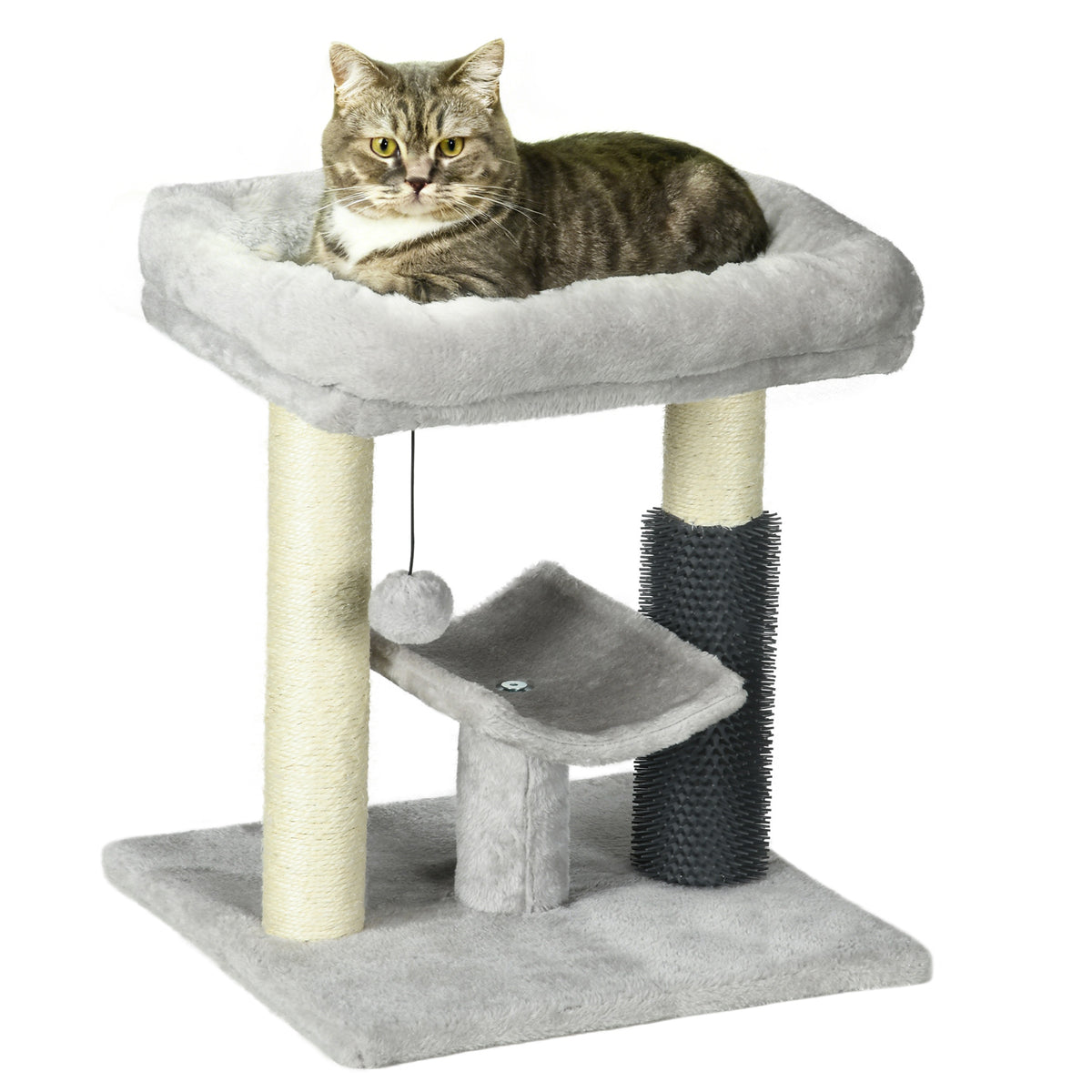Arranhador para Gatos Arranhador Pequeno para Gatos Altura 48 cm com 2 Postes de Arranhar Cama Plataforma em U e Escova Bola Suspensa 40x40x48 cm Cinza — foto 1