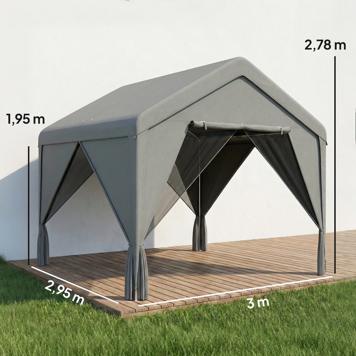Pavilhão de Jardim 3x3 m com Mosquiteiro e Cortinas Abrigo Exterior com Estrutura em Aço Galvanizado Cinza — foto 2