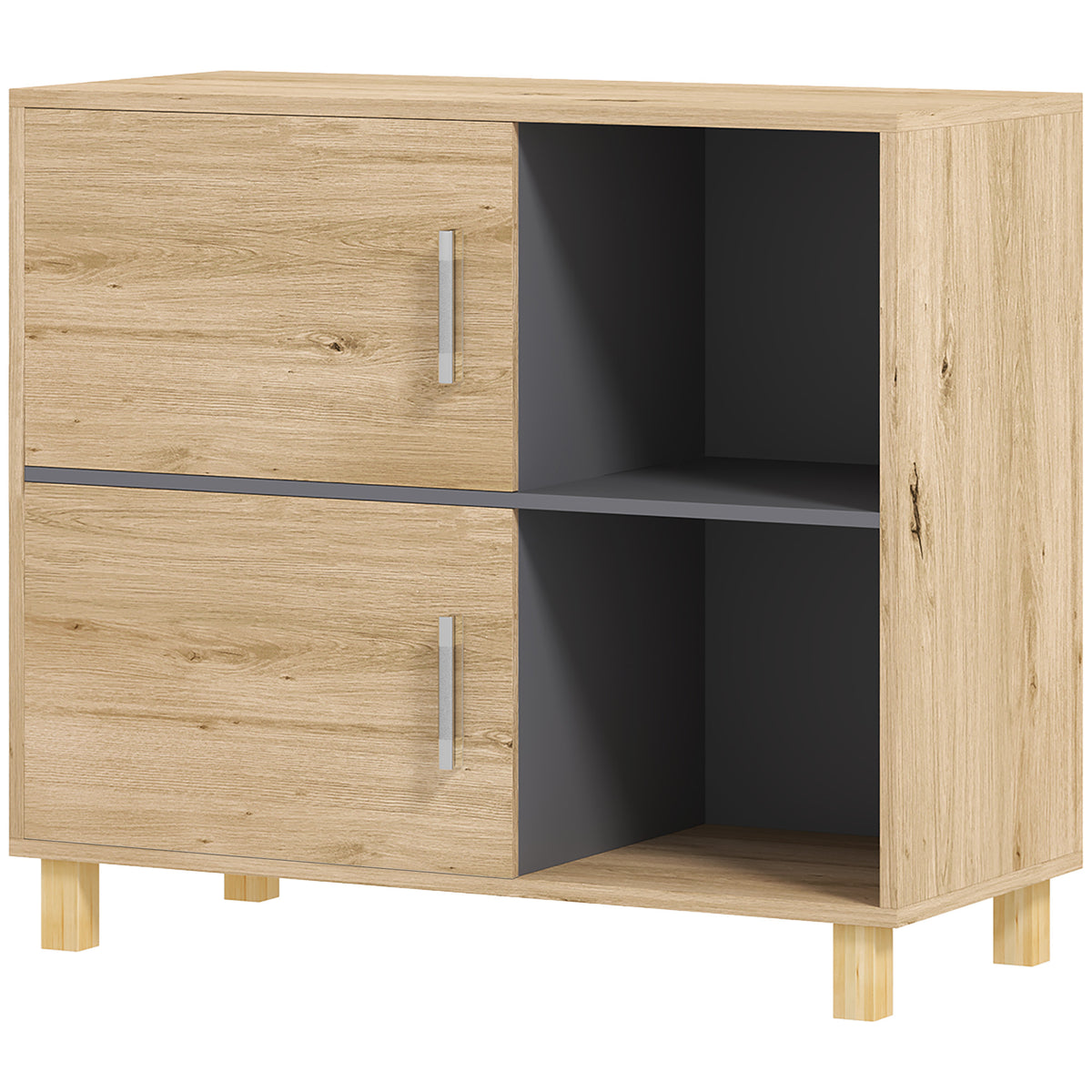 Móvel de Banheiro Móvel de Armazenamento com Compartimentos Abertos e Armário 80x35x70 cm Madeira Natural — imagem 9