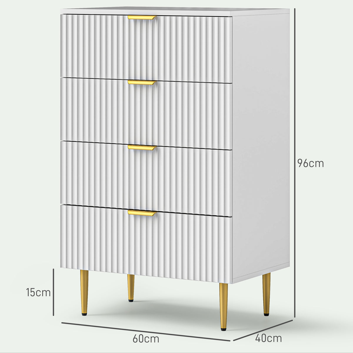 Cômoda 4 Gavetas Moderna com Puxadores e Pés Dourados 60x40x96 cm Branco — foto 2