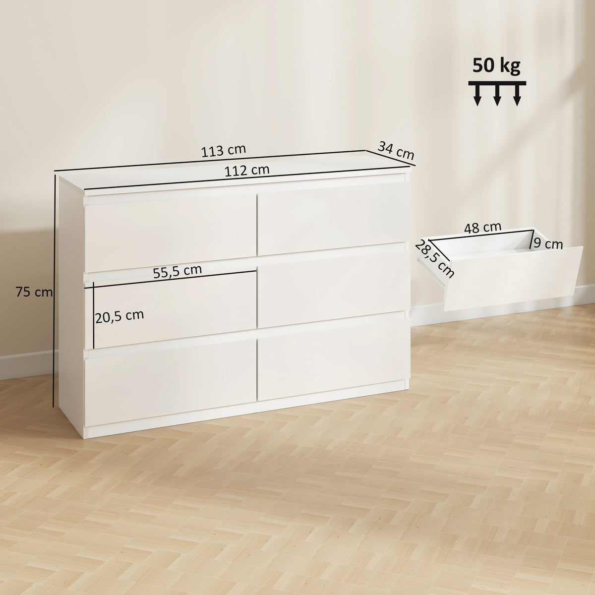 Cómoda com 3 Gavetas Mobiliário de Armazenamento Moderno para o Quarto Branco — foto 2