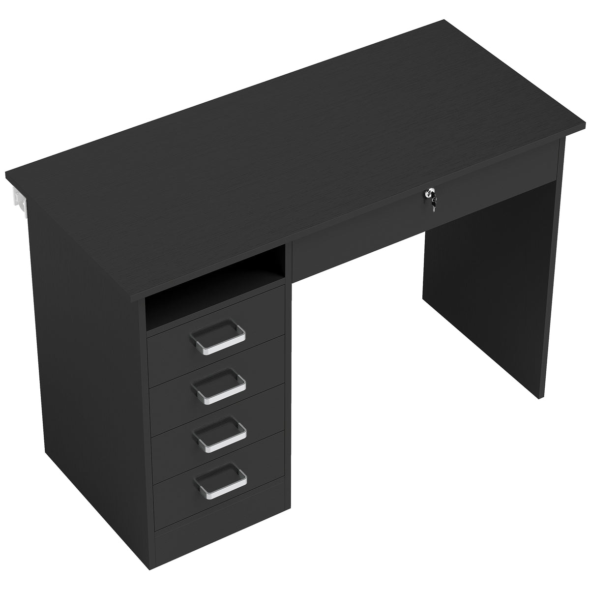 Secretária Moderna com 5 Gavetas Grande Tampo 1 Compartimento Aberto Gaveta com Fechadura 110x50x76 cm Preto — foto 1