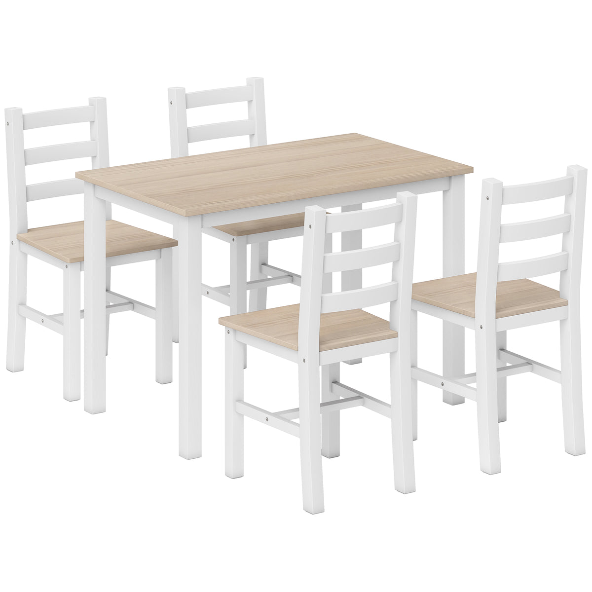 Conjunto de Jantar 5 peças para 4 Pessoas Mesa e Cadeiras Estilo Rústico em Madeira Maciça Natural e Branco — foto 1