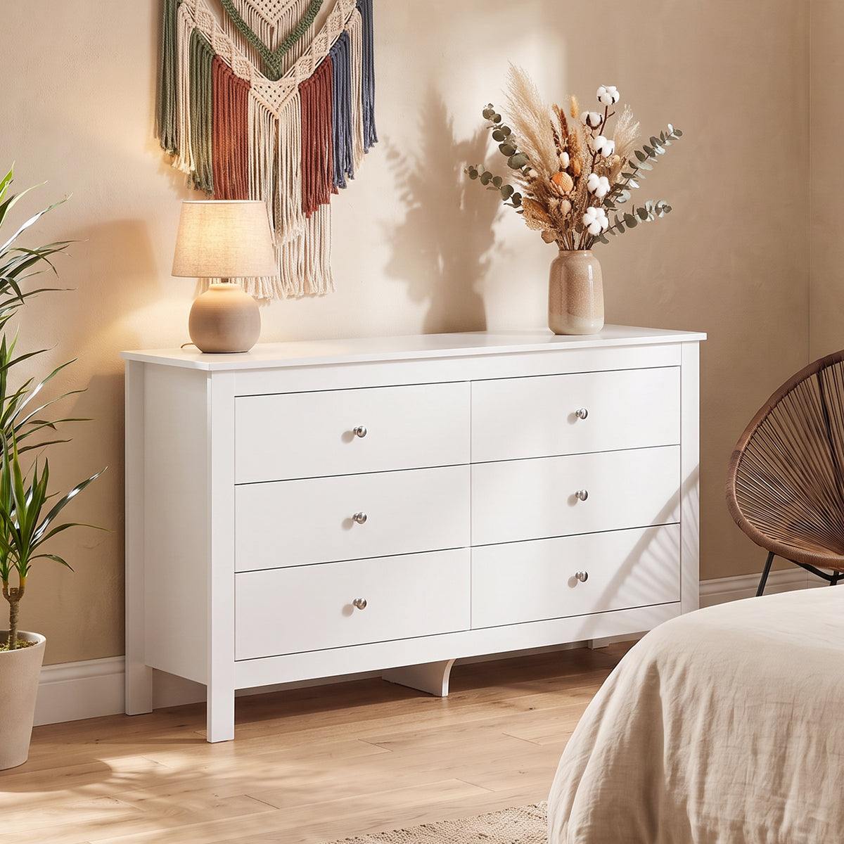 Cómoda com 6 Gavetas Aparador com Trilhos de Correr Suaves para Quarto Sala de Estar ou Corredor 118x39,5x75,5 cm Branco — imagem 3