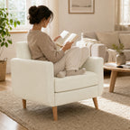 Poltrona Sala de Estar Moderna Poltrona Dormitório com Apoio para os Braços e Pés de Madeira Sofá Individual para Escritório Carga 125 kg 78x70x75 cm Creme — Ambiente | Lifestyle