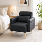 Poltrona Moderna Estofada em Couro Sintético com Apoios de Braço Acolchoados Encosto com Costuras e Pés em Madeira para Dormitório 77x78x78 cm Preto — Ambiente | Lifestyle