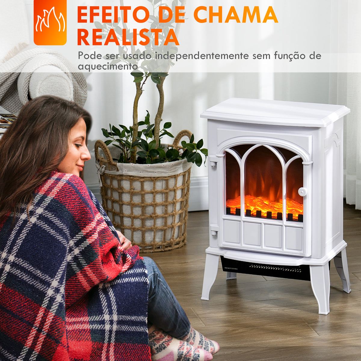 Lareira Elétrica Portátil 1000/2000W com Efeito de Chama Realista e Proteção Contra Superaquecimento para Ambientes entre 15-30m² 39x23x56,5 cm Branco — foto 4