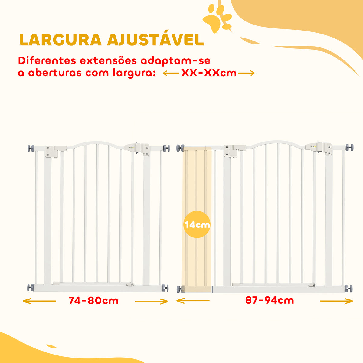 Barreira de Segurança para Cães Barreira com Largura Ajustável 74-94 cm Barreira para Cães com Extensão para Escadas e Portas Branco — foto 4