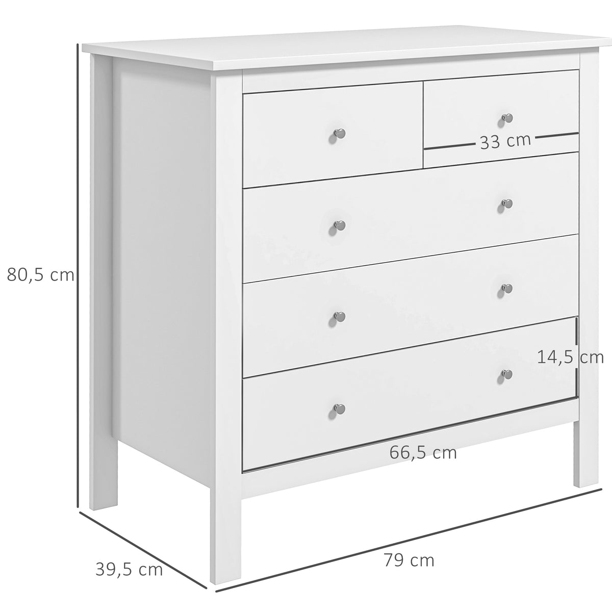 Cómoda com 5 Gavetas Cómoda de Quarto com Pés Elevados Cómoda para Sala Escritório Estilo Moderno 79x39,5x80,5 cm Branco — foto 3