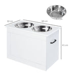 Comedouro Elevado para Cães Comedouro para Cães com 2 Tigelas de Aço Inoxidável e Espaço de Armazenamento Oculto 60x30x41 cm Branco — foto 3
