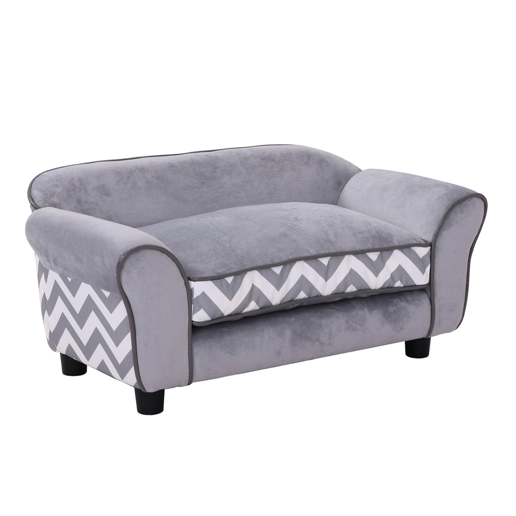 Sofá para animais de estimação com pernas Cama de cachorro de madeira com almofada acolchoada aconchegante e capa lavável 73,5x41x33 cm cinza — foto 1