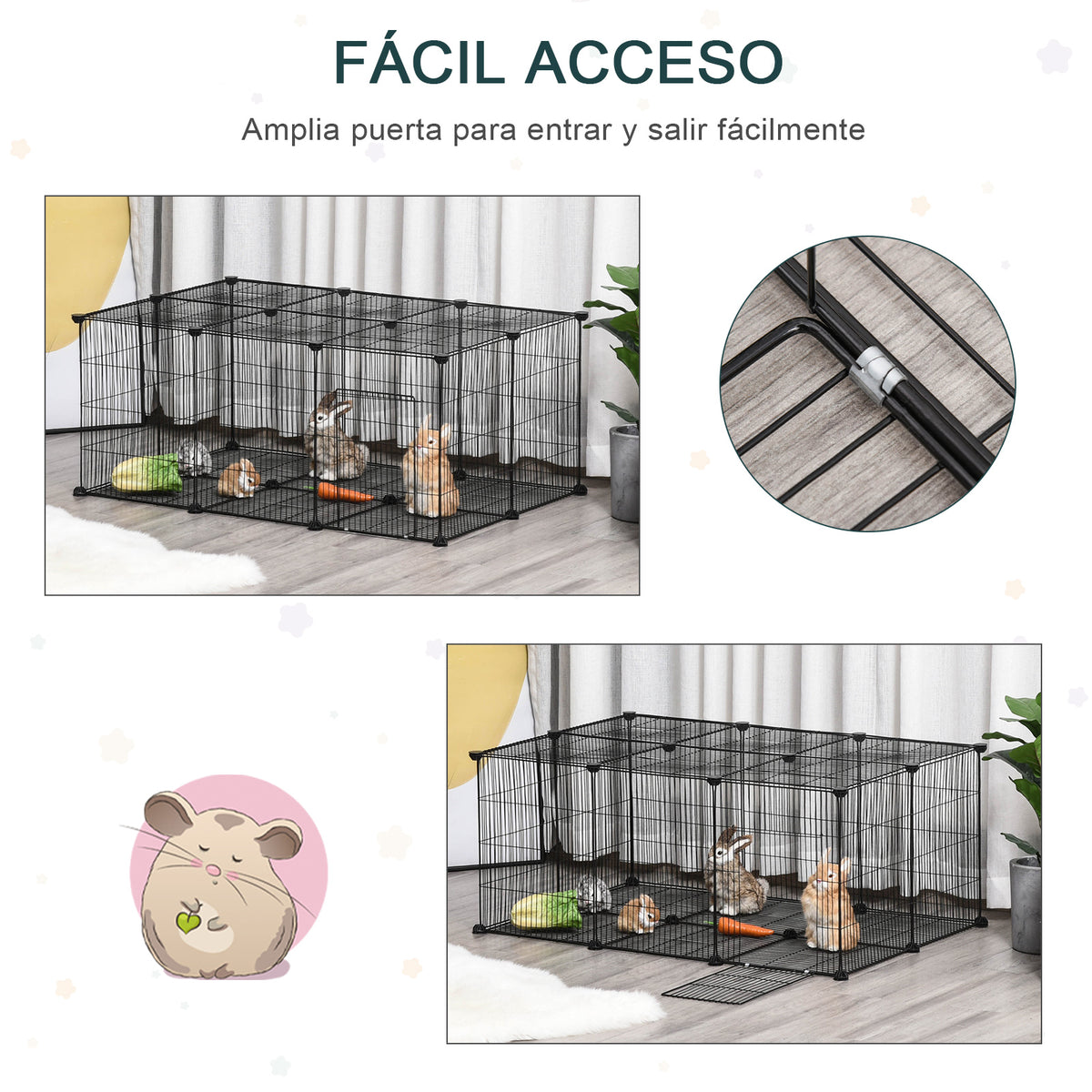 Recinto para Animais de Estimação DIY Recinto para Pequenos Animais com 22 Painéis e Porta Recinto Modular para Coelhos 105x70x45 cm Preto — foto 5