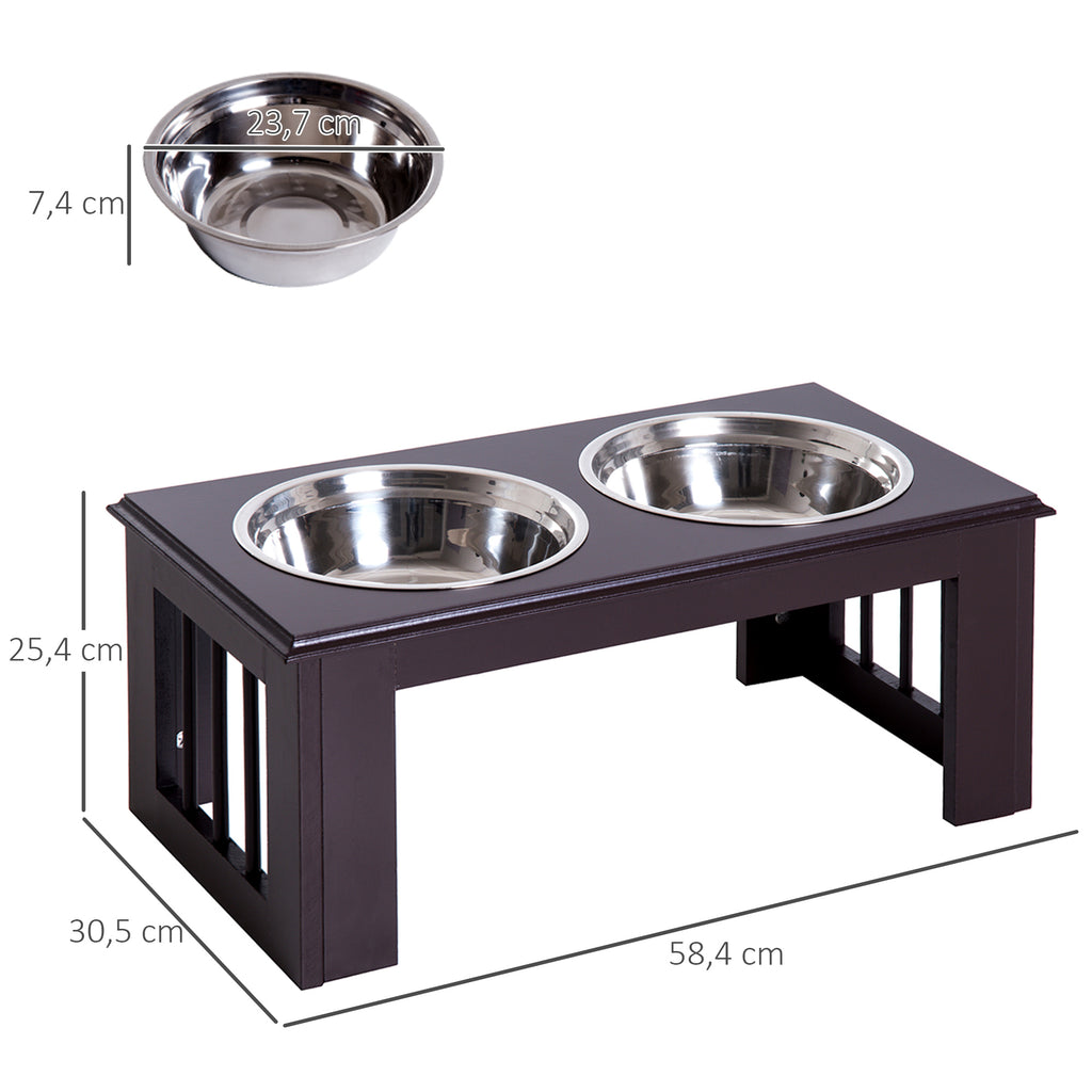 Comedouro Elevado para Cães com Suporte e 2 Tigelas Amovíveis de Aço Inoxidável Alimentador para Animais de Estimação 58,4x30,5x25,4 cm Marrom — foto 3