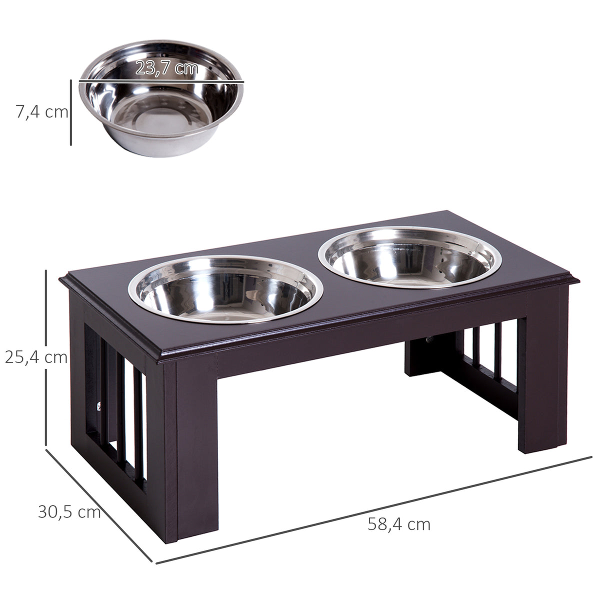 Comedouro Elevado para Cães com Suporte e 2 Tigelas Amovíveis de Aço Inoxidável Alimentador para Animais de Estimação 58,4x30,5x25,4 cm Marrom — foto 3