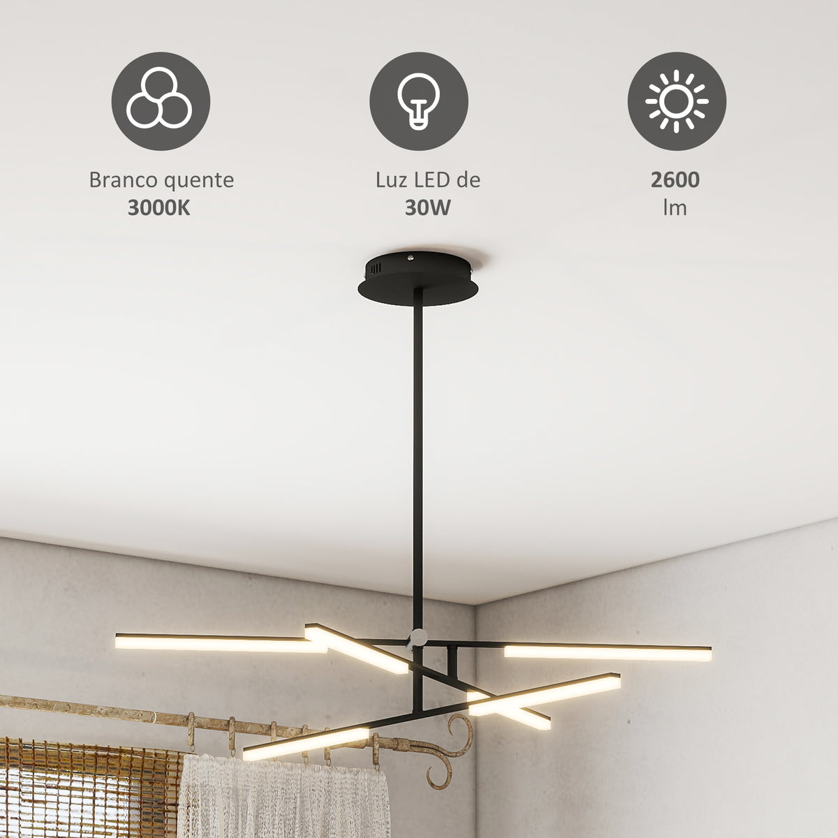 Candeeiro Suspenso Moderno Candeeiro de Teto LED com Ângulo de Luz Ajustável Pantalla de Acrílico Iluminação para Quarto Sala de Jantar Cozinha, Sala Restaurante Ø100x79 cm Preto — foto 5