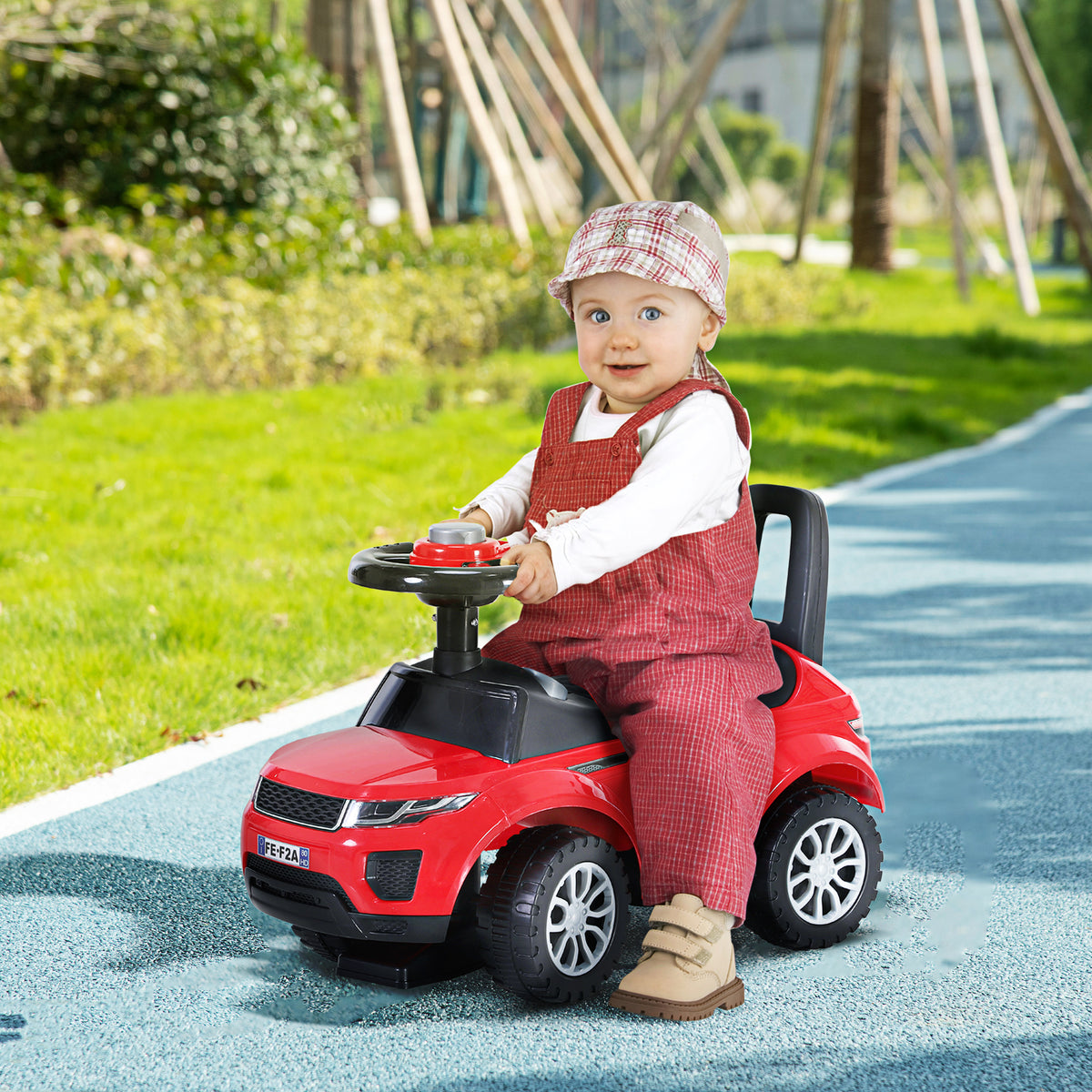 Quad Andador Infantil 1-3 Anos Carro sem Pedais para Bebé Brinquedo de Caminhada Estilo Corrida com Volante, Altifalante e Compartimento Oculto 62x28x41,5cm Vermelho — foto 2