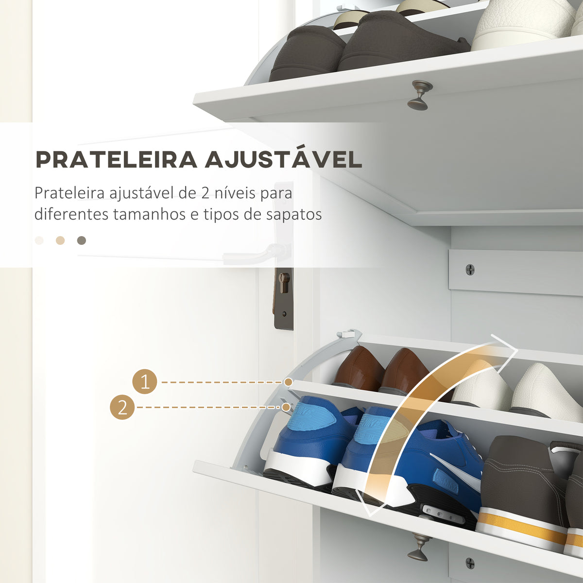 Móvel Sapateira de Entrada Armário Sapateira Moderno com 3 Gavetas Basculantes e Prateleiras Ajustáveis para 18 Pares de Sapatos para Corredor Entrada 60x23,5x115 cm Branco — foto 5