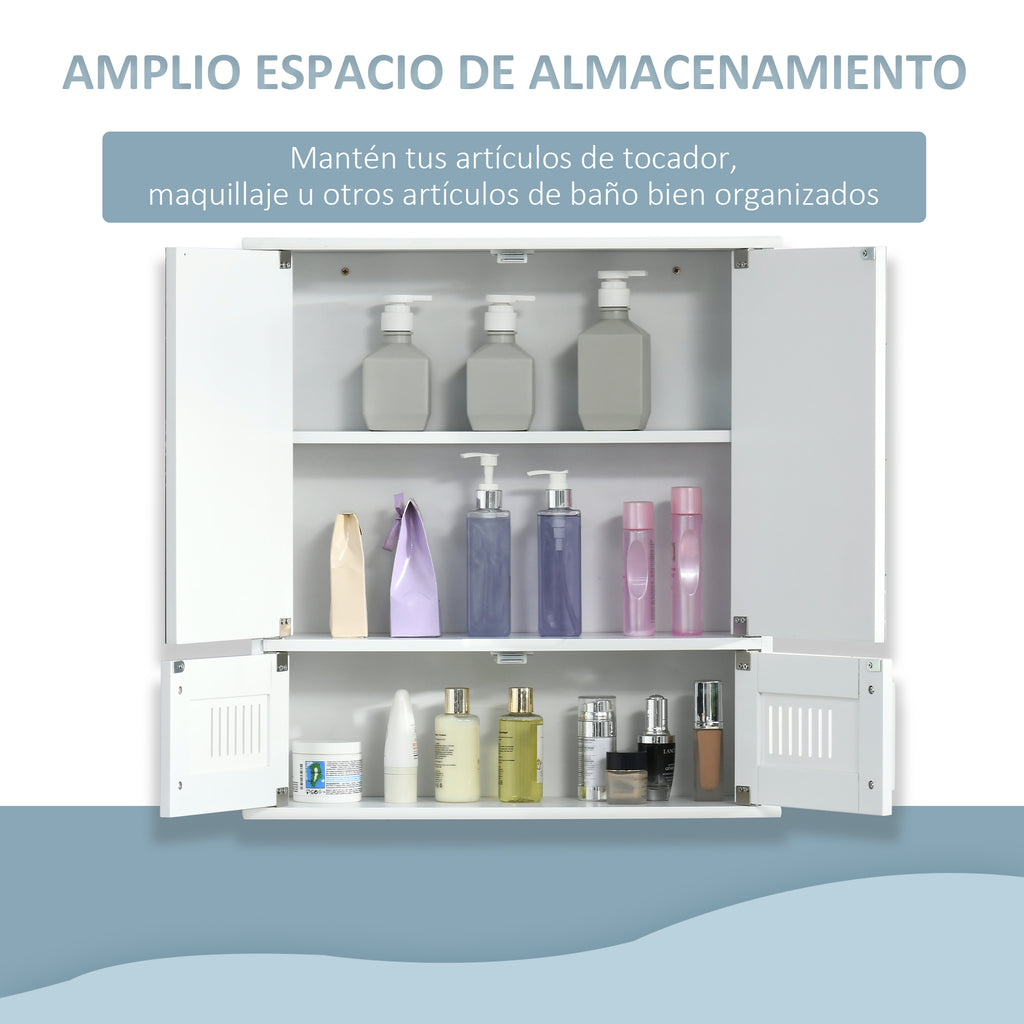 Armário de Casa de Banho com Espelho de Parede com 4 Portas Armário Suspenso com Grande Armazenamento com Prateleira Interior Estilo Moderno 55x17,5x60cm Branco — foto 4