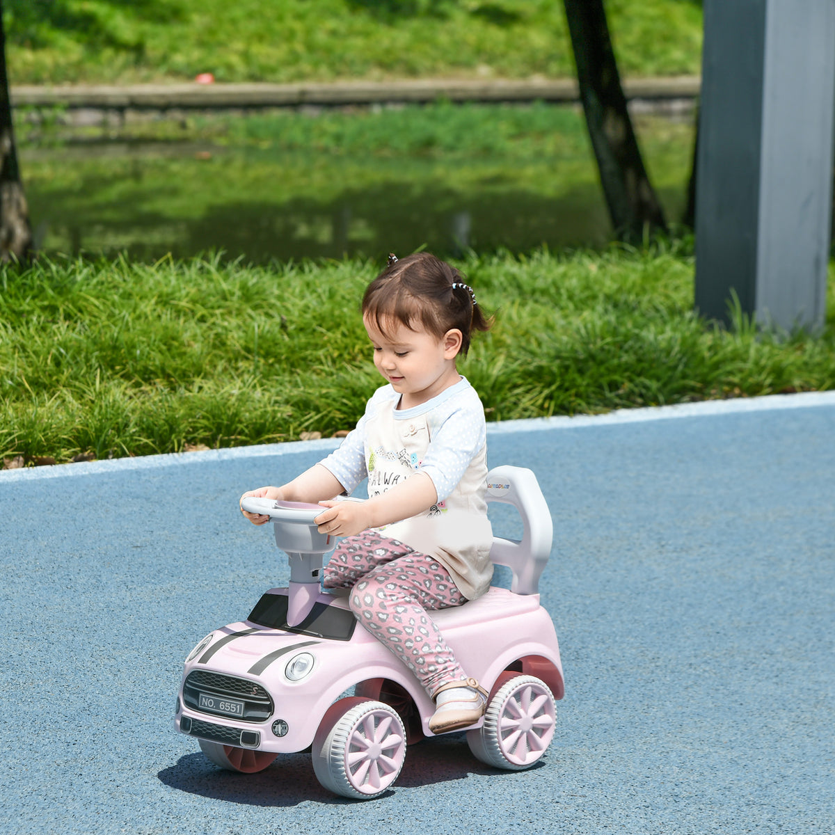 Carro Andador para Bebés de 18-36 Meses Carro Andador com Volante Buzina e Sistema Anti-Tombo Carga 25 kg 53x25x35 cm Rosa — foto 2