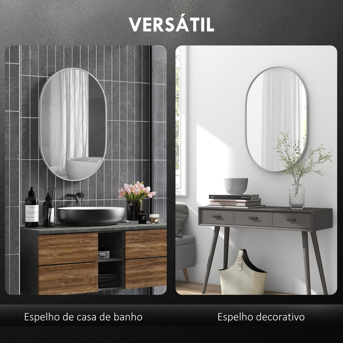 Espelho Casa de Banho 60x90 cm Espelho Decorativo de Parede com Estrutura de Alumínio para Sala de Estar Entrada Corredor Horizontal ou Vertical Prata — foto 4
