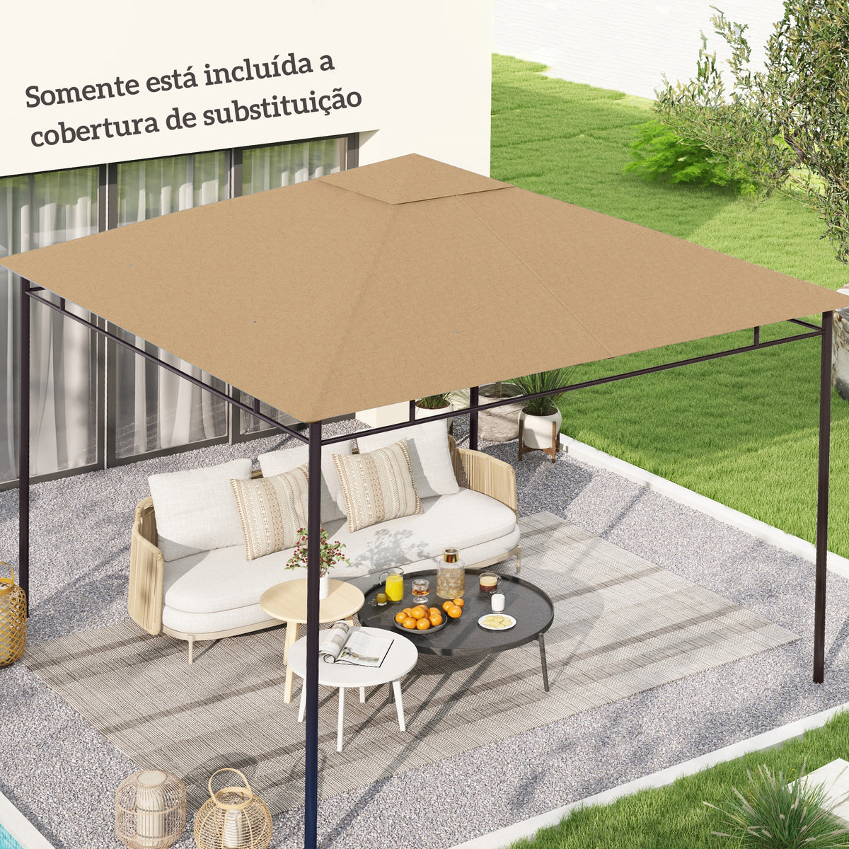 Toldo de Substituição de 3x3m para Pérgola de Jardim com 8 Orifícios de Drenagem e Ventilação Bege — foto 2