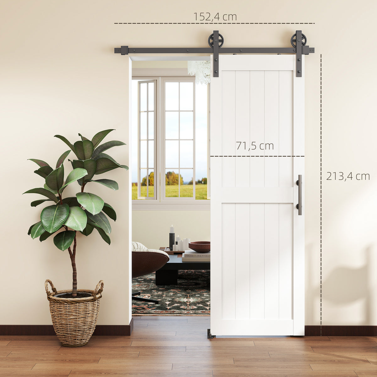 Porta de Correr Celeiro com Ferragens Porta Corredera de Interior com Puxador Rolo e Guia de Chão para Casa de Banho Sala de Estar 71,5x213,4 cm Branco — foto 3