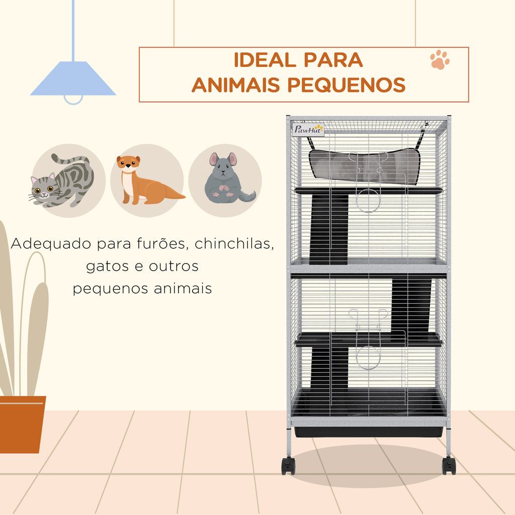 Gaiola para Roedores 52x52x113,5 cm Gaiola para Furões com Rodas 2 Portas 3 Rampas Rede Suspensa e Bandeja Removível para Cobias Branco — foto 4
