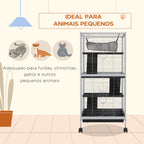 Gaiola para Roedores 52x52x113,5 cm Gaiola para Furões com Rodas 2 Portas 3 Rampas Rede Suspensa e Bandeja Removível para Cobias Branco — foto 4