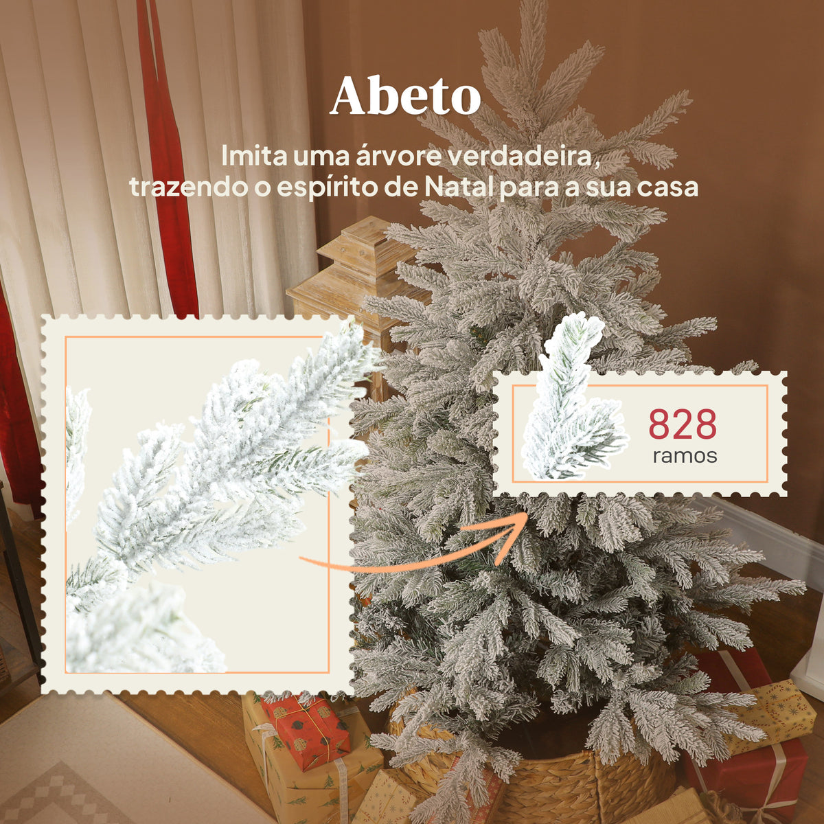 Árvore de Natal Artificial 150 cm Árvore de Natal Nevada Abeto Artificial com 828 Ramos Base Dobrável e Fácil de Montar Decoração para Casa Escritório Festas Verde — foto 5