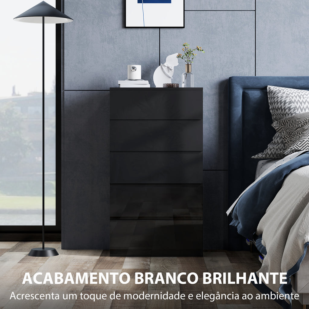 Cómoda com 5 Gavetas de Madeira Cómoda de Dormitório Cómoda Preta para Sala de Estar Estilo Moderno 55x34x100 cm Preto — foto 5