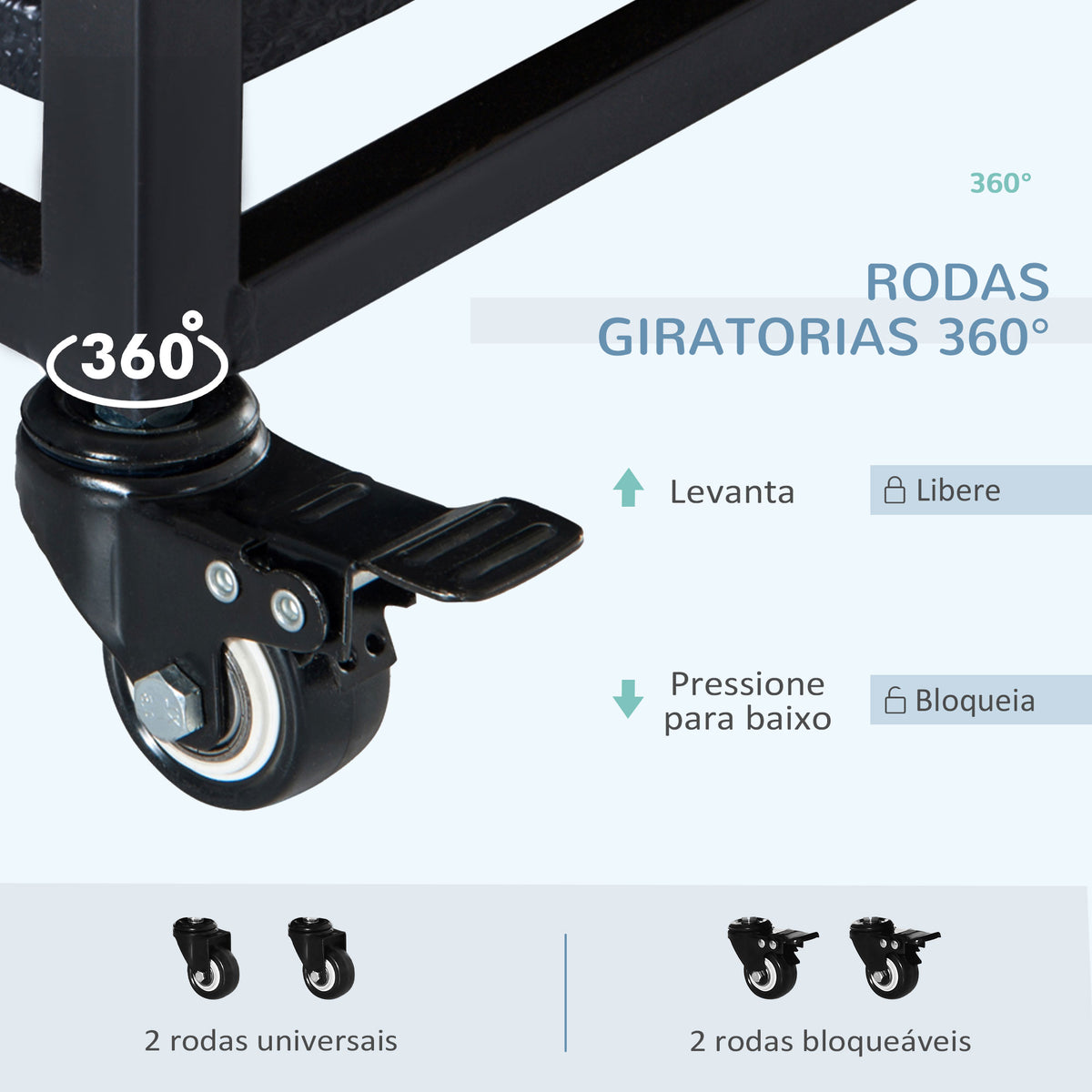 Gaiola de Metal para Cães com Rodas e Freios Bandeja Removível e Porta com Trava para Golden Retriver Labrador 109x76x87cm Preto — foto 4