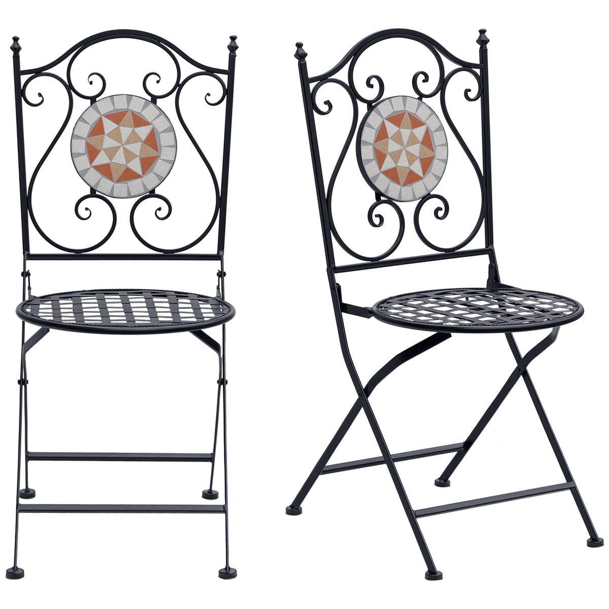 Conjunto de 2 Cadeiras Dobráveis de Jardim Cadeiras com Mosaico para Varanda Pátio Carga Máxima 120 kg 50x40x94,5 cm Preto — foto 1