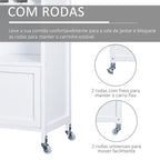 Carrinho de Cozinha Auxiliar com Rodas Carrinho de Cozinha com 2 Gavetas Suporte para 9 Garrafas Suporte para Taças Prateleira Aberta e Armário 76x40x88cm Branco — foto 5