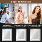 Tocador de Maquilhagem com Luzes LED de Cor Ajustável e Espelho Tocador com Lateral Rebatível Gaveta Compartimentos Abertos para Espaços Pequenos 45x45x152 cm Branco — foto 4
